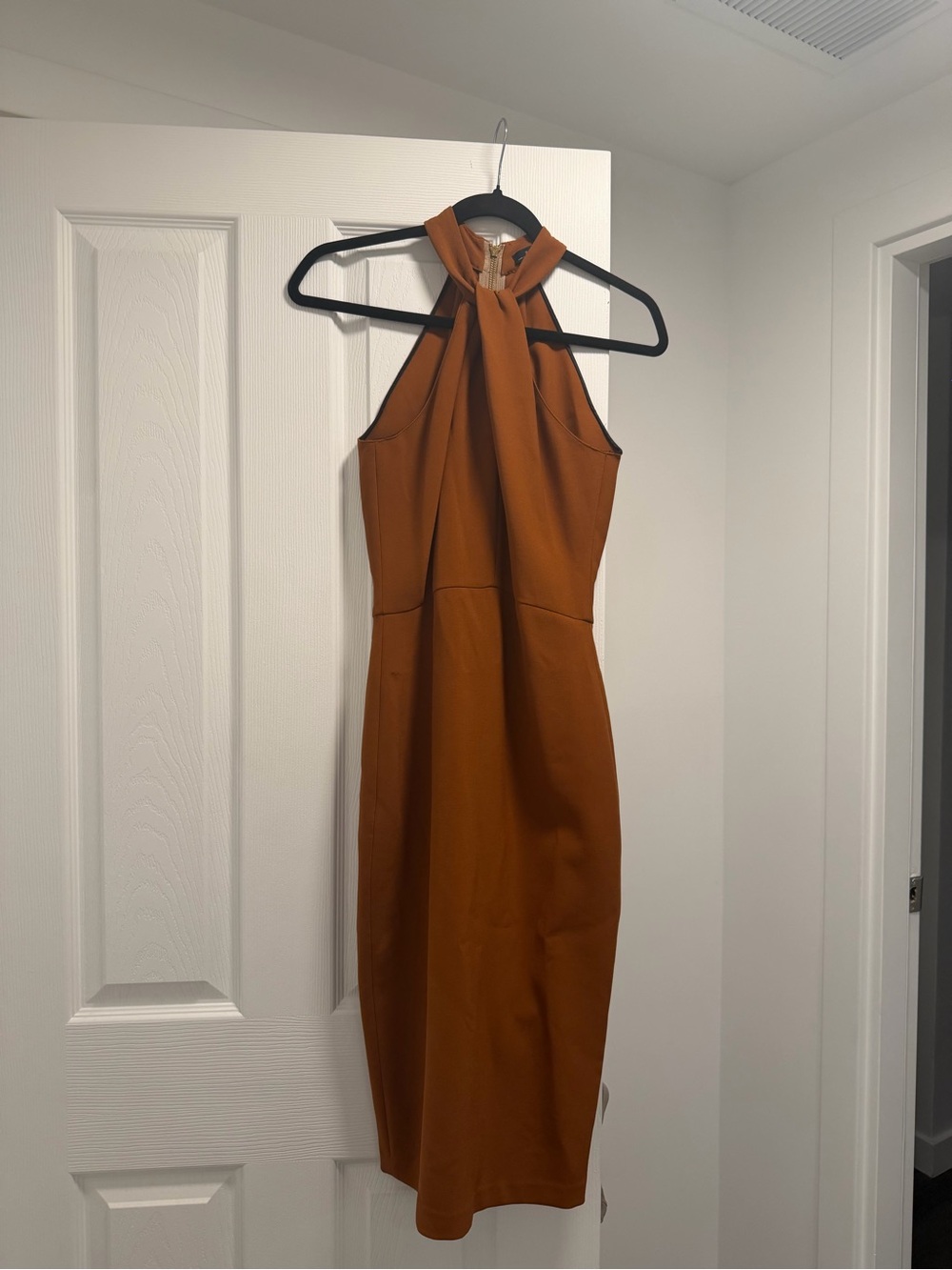 Zara One-Shoulder Twist Neck Rust Midi Dress